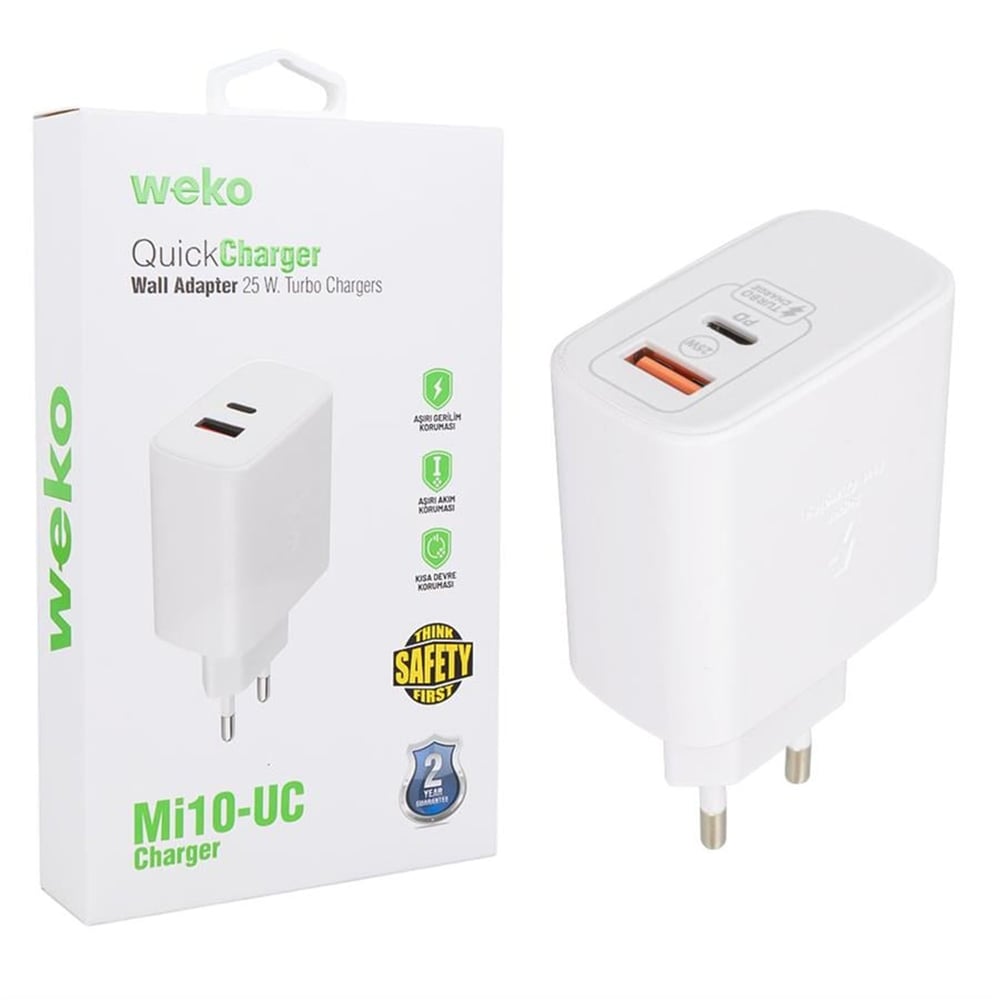 Weko Weko WK-21446 S11-UC 25 Watt 3.0 Amper Type-C + USB Telefon Şarj Başlık Adaptörü - Şarj Cihazları