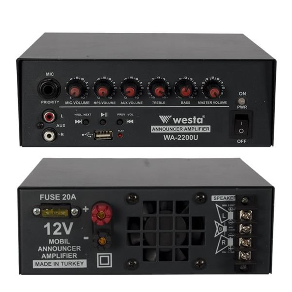 Westa Westa WA-2200U 200 Watt Usb'li 12 V Girişli  Anfi - Seslendirme Amfileri
