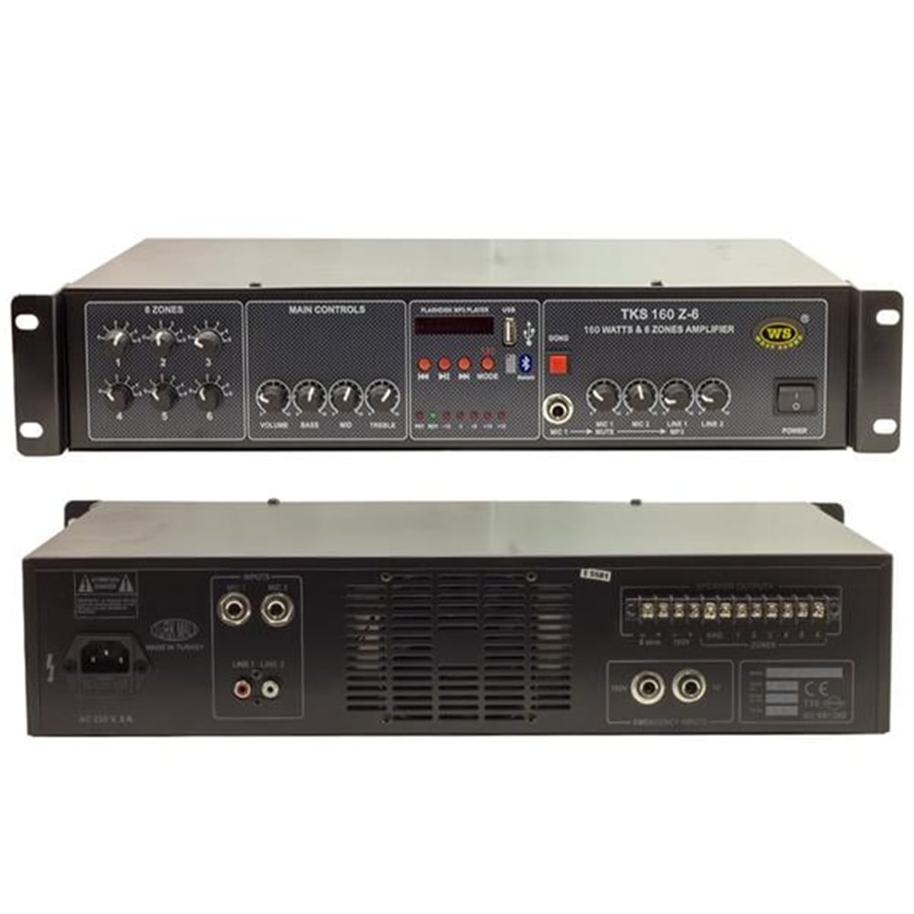 Westsound Westsound Tks-160 Z-6 160 W-100/70/4-16 Ohm Usb/Bt/Uk 6 Böl Trafolu Mıxer Anfi - Seslendirme Amfileri