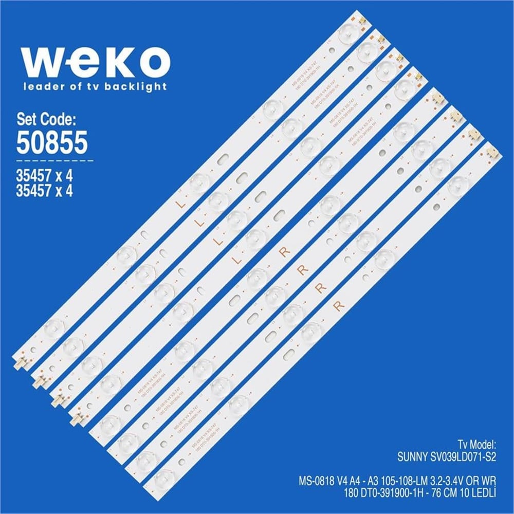 Weko Wkset-5855 35457X4 Ms-0818 V4 A4 180 Dt0-391900-1H 4 Adet Led Bar (Bölünmüş 8 Adet) - Tv Led Bar