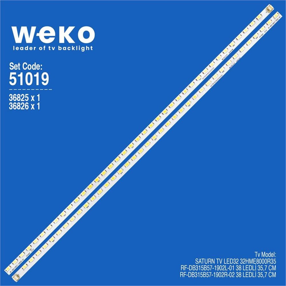 Weko Wkset-6019 36825X1 36826X1 Rf-Db315b57-1902L/R 2 Adet Led Bar (38Led) - Tv Led Bar