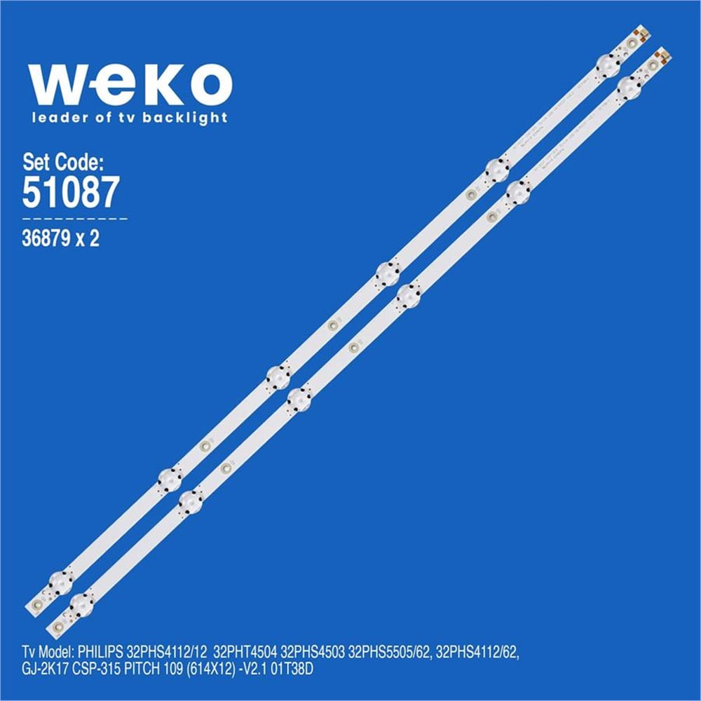 Weko Wkset-6087 36879X2 Gj-2K17 Csp-315 Pıtch 109 01T38-1 2 Adet Led Bar - Tv Led Bar