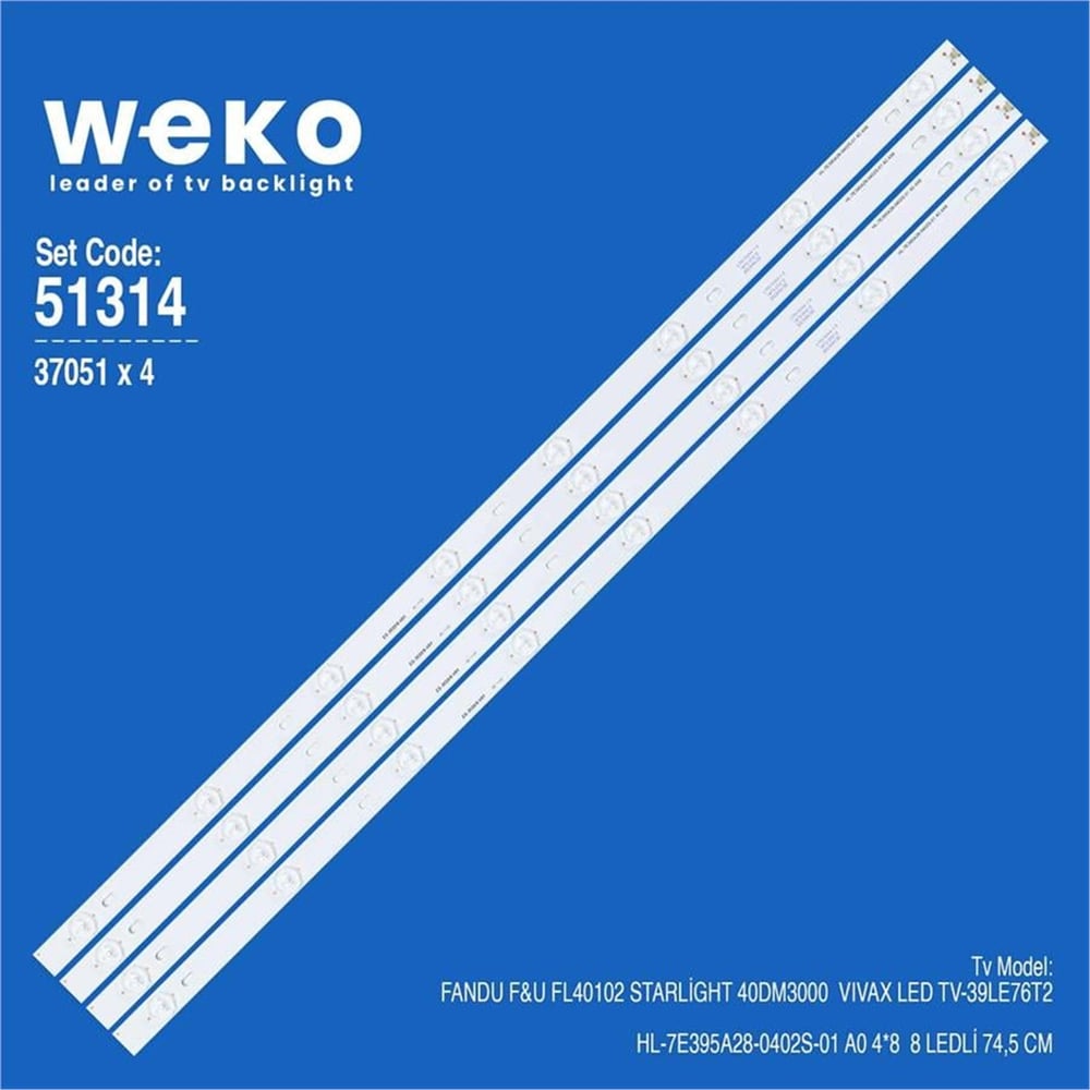Weko Wkset-6314 37051X4 Hl-7E395A28-0402S-01 A0 4*8 4 Adet Led Bar - Tv Led Bar