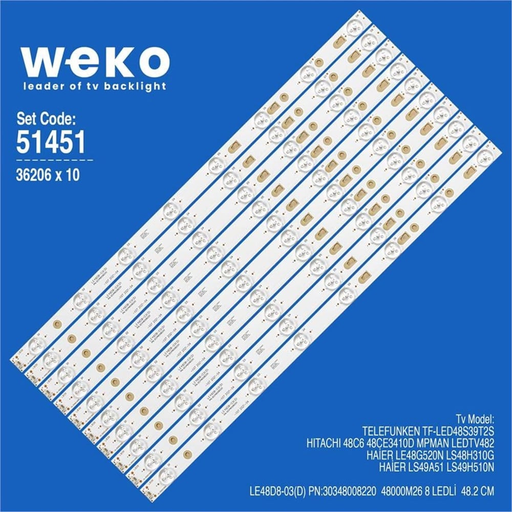 Weko Wkset-6451 36206X10 Le48d8-03(D) Pn:30348008220  48000M26  10 Adet Led Bar - Tv Led Bar
