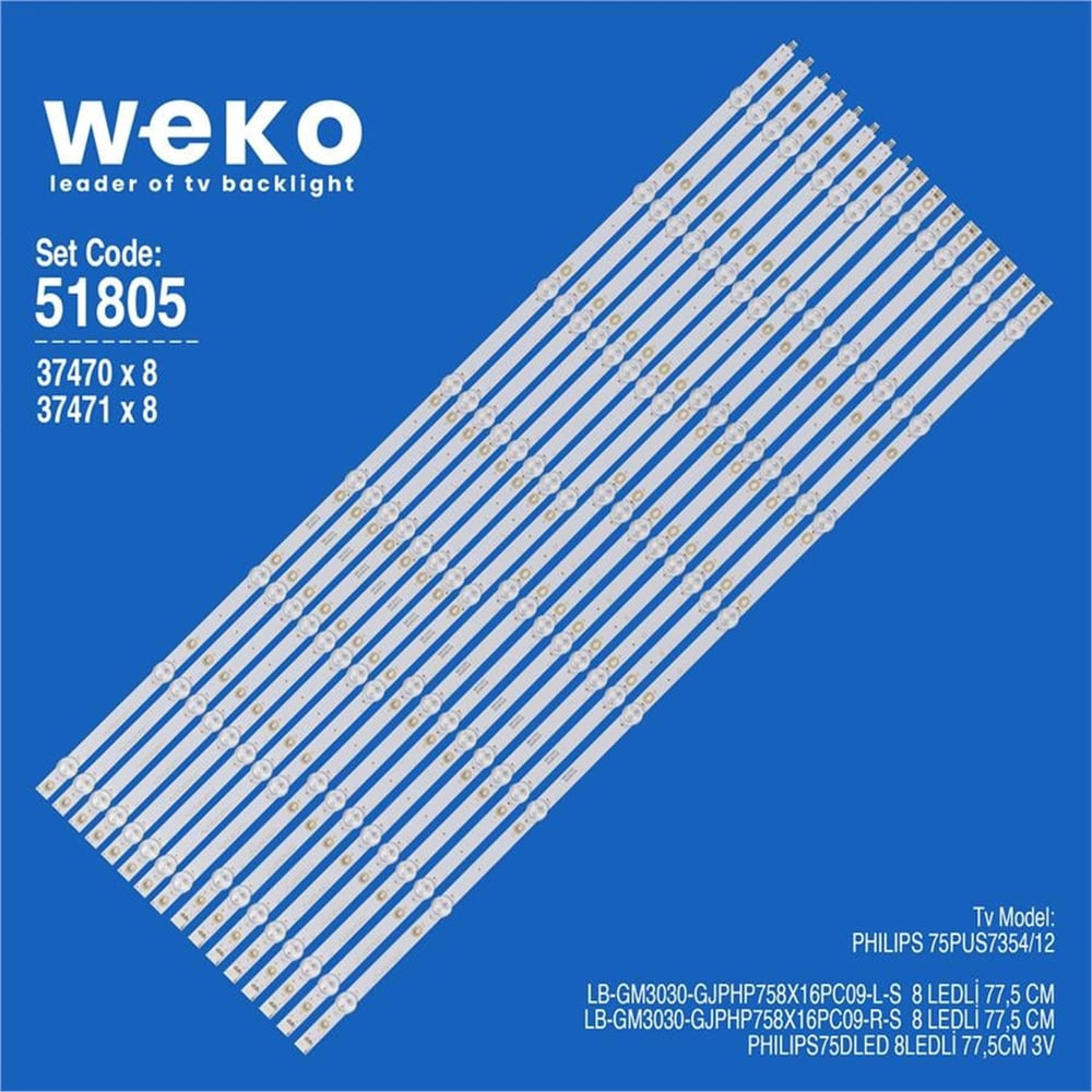 Weko Wkset-6805 37470X8 37471X8 Lb-Gm3030-Gjphp758x16pc09-L/R 16 Adet Led Bar - Tv Led Bar