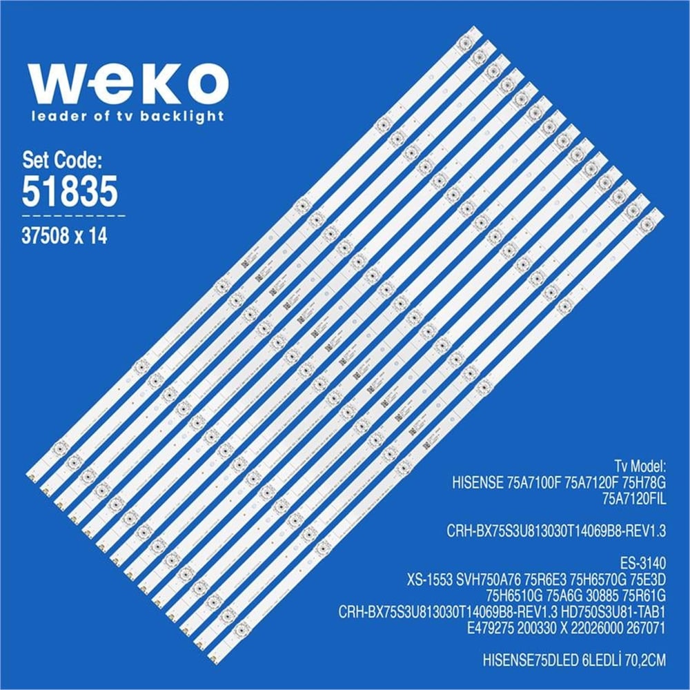 Weko Wkset-6835 37508X14 Crh-Bx75s3u813030t14069b8-Rev1.3  14 Adet Led Bar - Tv Led Bar