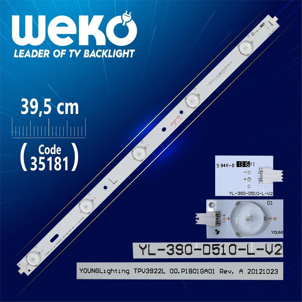 Weko YOUNGLIGHTING  TPV3922L  00 . P1B01GA01  REV. A - L TYPE ------   ( 5 LEDLİ ) - 39.5 CM - (WK-876) Tv Led Bar - Tv Led Bar
