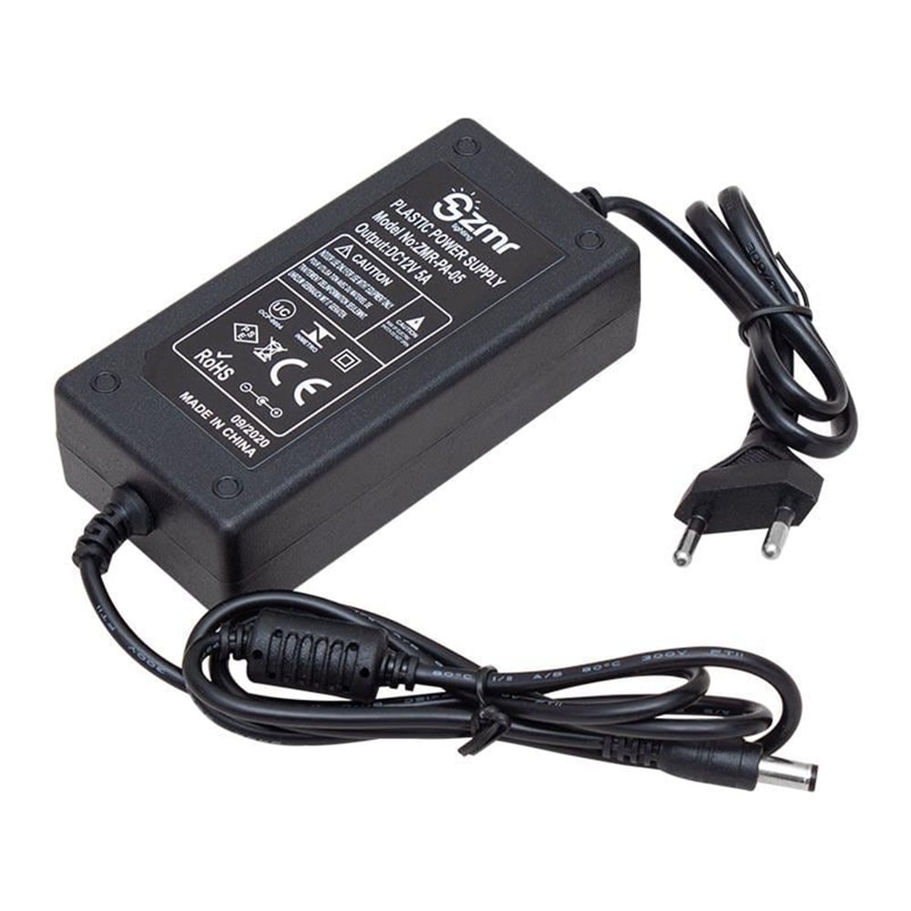Zmr Zmr 12 Volt 5 Amper 5.5*2.5 Uç İki Ucu Kablolu Plastik Kasa Masaüstü Adaptör ZMR-PA-05 - Adaptörler