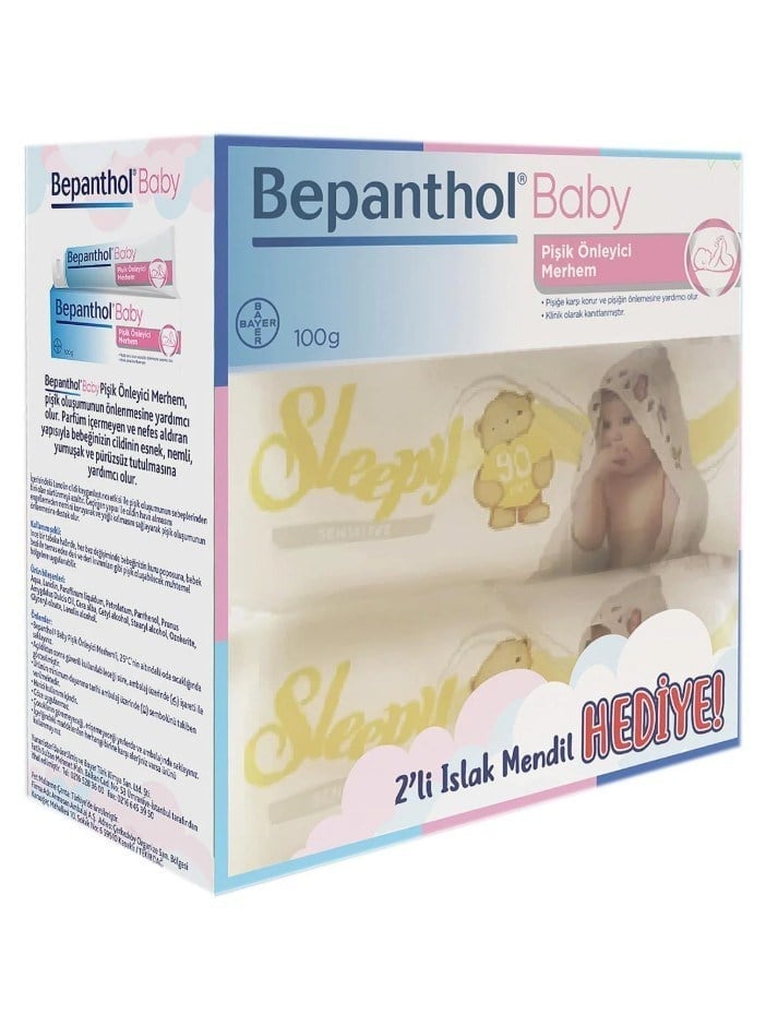 Bepanthol Baby Pişik Önleyici Merhem 100 Gr + 2 Paket Sleepy Sensitive 90 Lı Islak Havlu