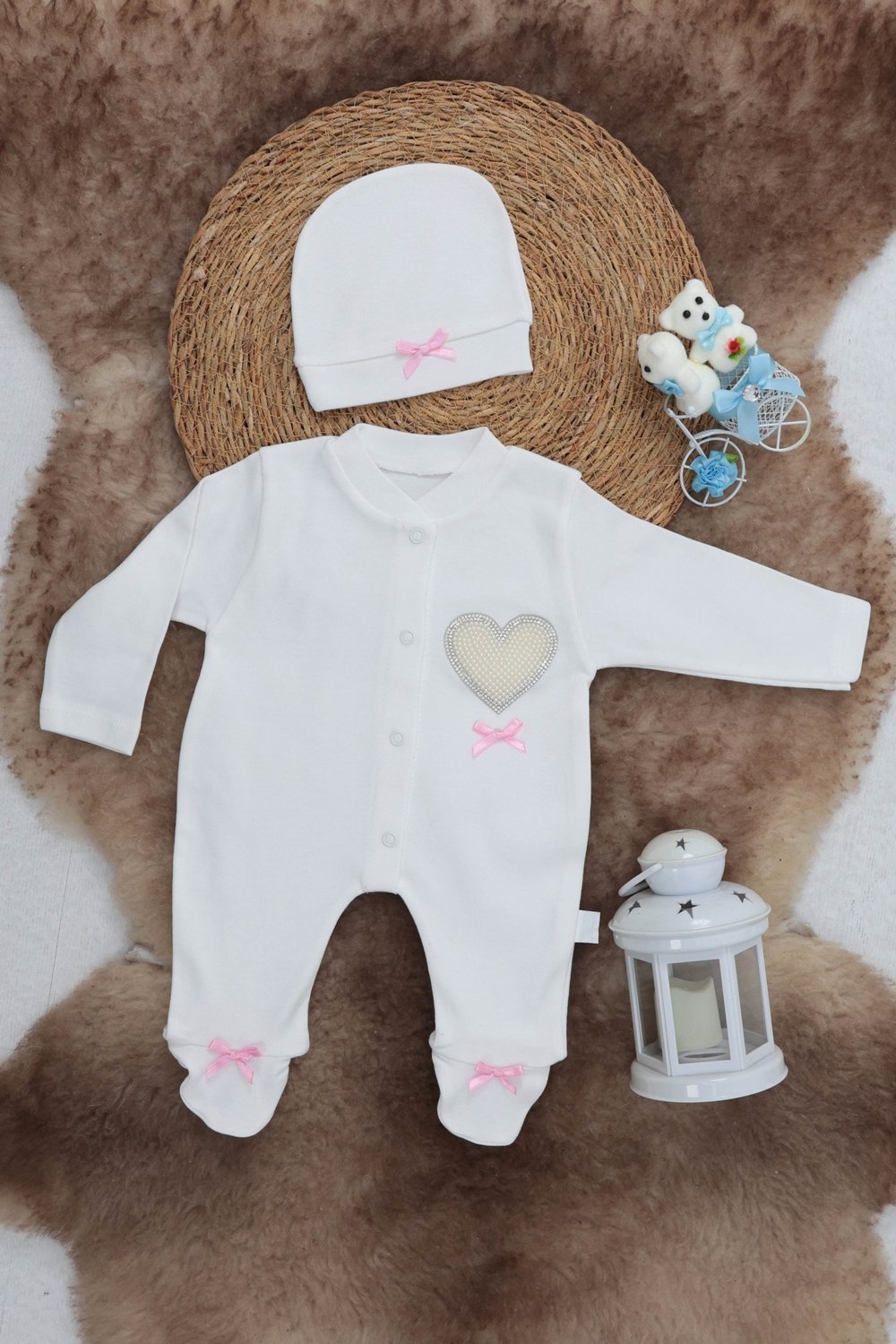Sema Baby Pamuklu Bebek Tulum Seti 0-3 Ay - Love