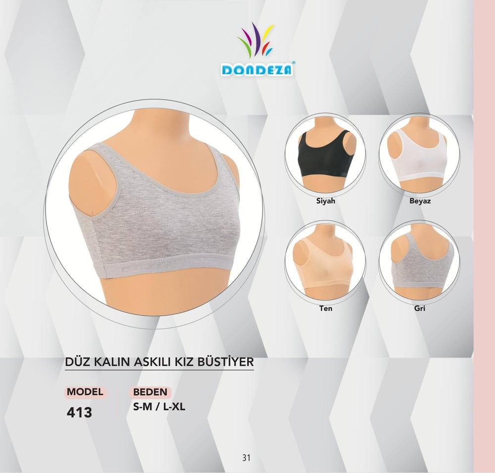 Dondeza Düz Kalın Askılı Kız Büstiyeri (6'lı Paket) 413