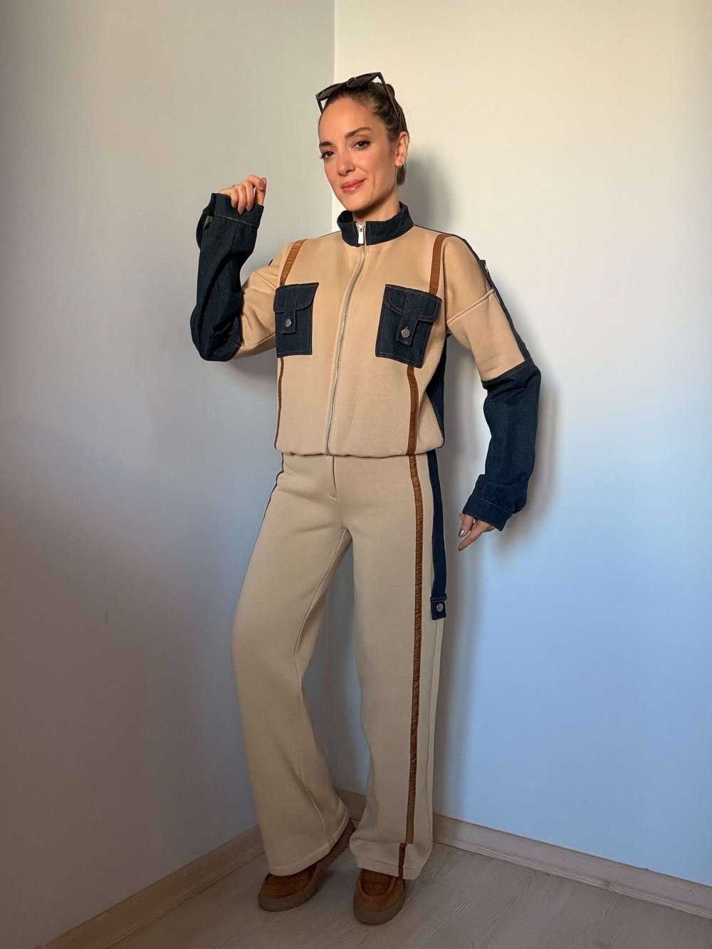 Krem Denim Garnili Takım