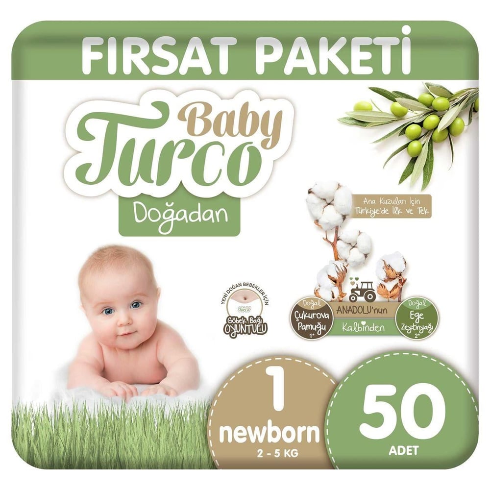 Baby Turco Doğadan Fırsat Paketi Bebek Bezi 1 Numara Newborn 50 Adet