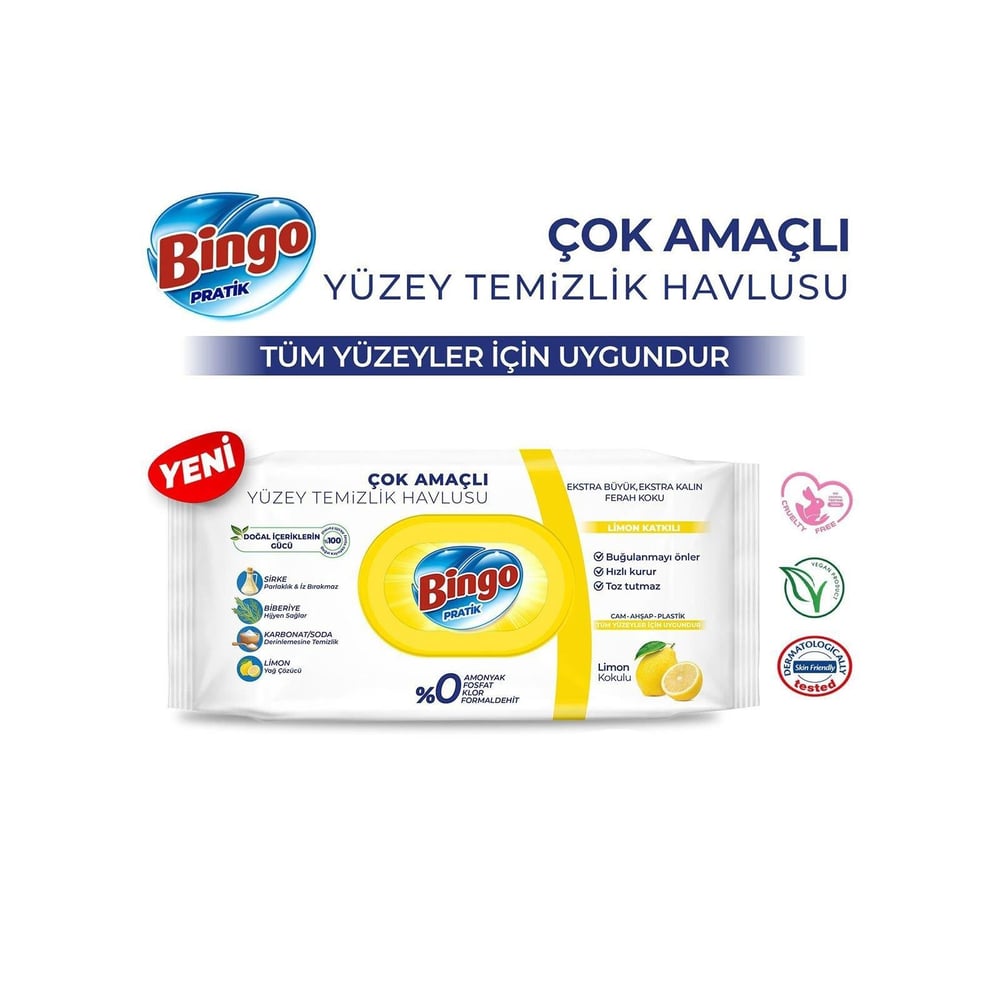 Bingo Çok Amaçlı Yüzey Temizlik Havlusu Limon Kokulu 96'lı