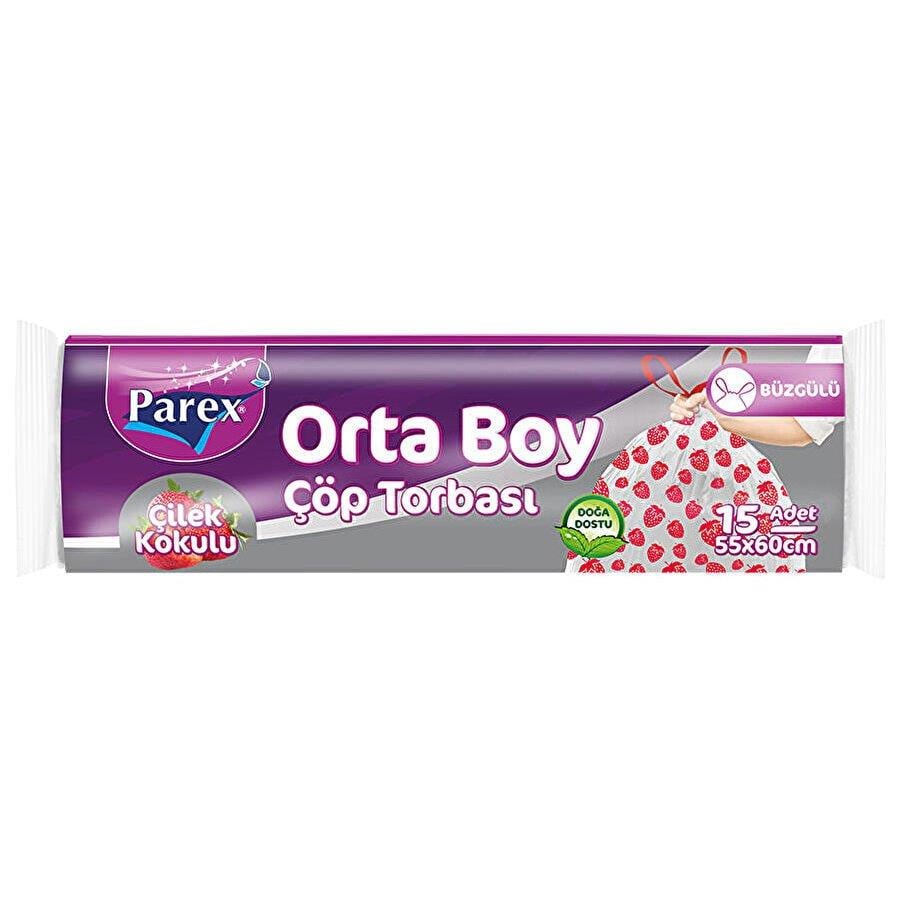 Parex Büzgülü Orta Boy Çöp Torbası Çilek Kokulu 15li