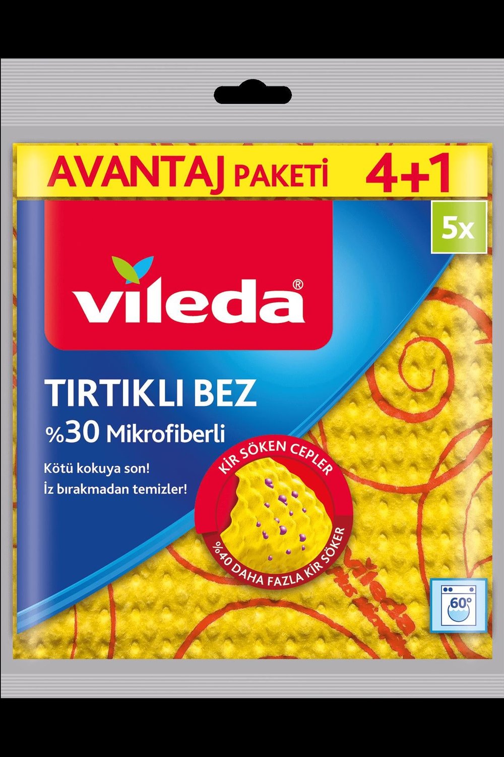 Vileda %30 Mikrofiber Tırtıklı Temizlik Bezi 4lü