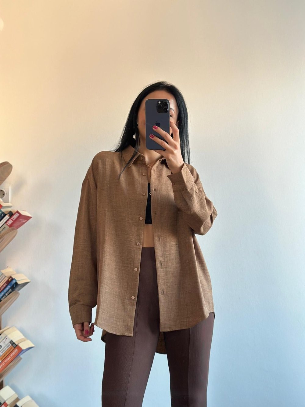 Oversize Yeni Sezon Kahverengi Gömlek