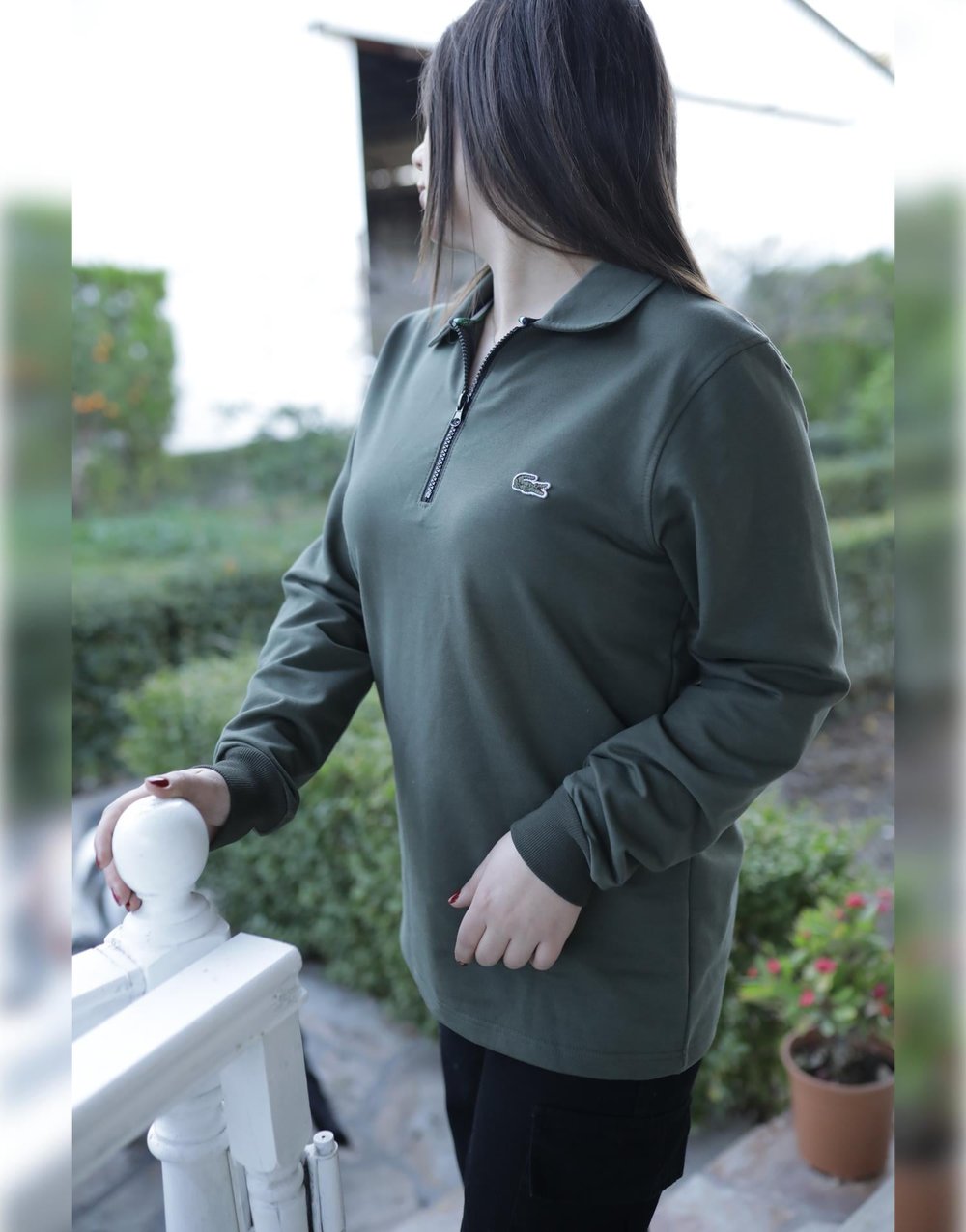 Yeşil Lacoste Uzun Kollu Polo Yaka