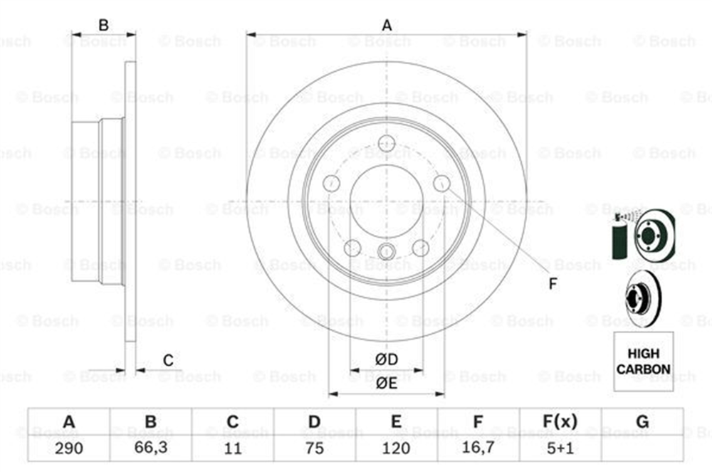BOSCH 0986479043 - Fren Diski Arka - Bmw F20-f20 Lci-f21-f21 Lci-f22-f22 Lci-f23-f23 Lci
