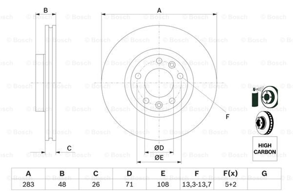 BOSCH 0986479193 - Fren Diski Ön - Psa 407/508