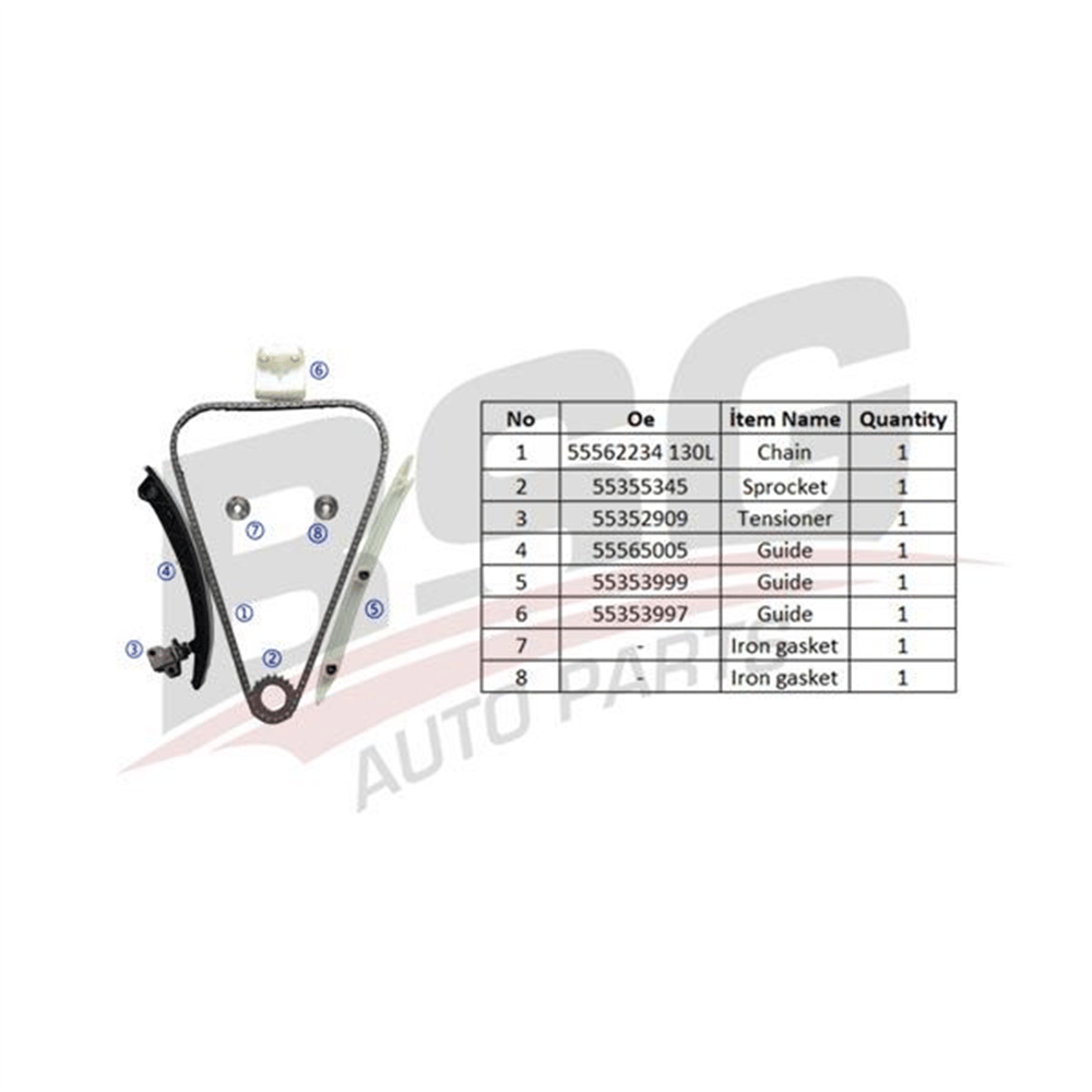 BSG 65-102-001 - Eksantrik Zincir Seti - Opel Corsa B Corsa C Corsa D Corsa E Astra H Astra J Mokka X