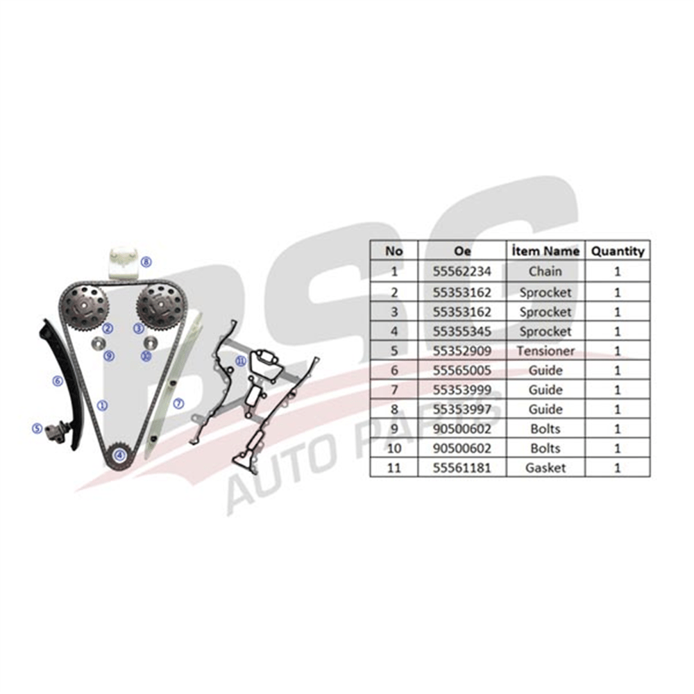BSG 65-102-007 - Eksantrik Zincir Seti - Opel Corsa B Corsa C Corsa D Corsa E Astra H Astra J Mokka X