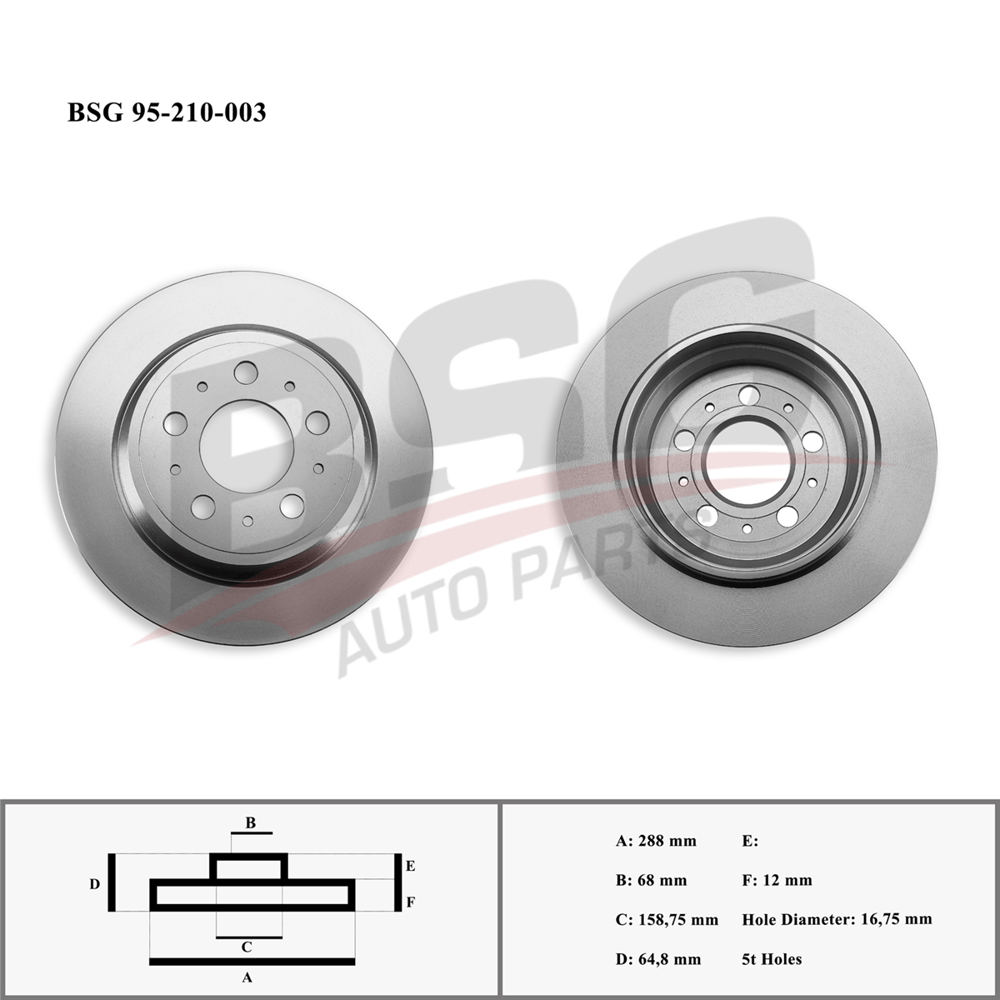 BSG 95-210-003 - Fren Diski Arka - Volvo Volvo S60/s80/v60