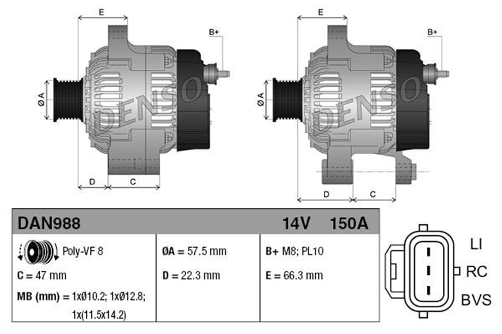 DENSO DAN988 - Alternatör - Bmw Land Rover Range Rover Sport