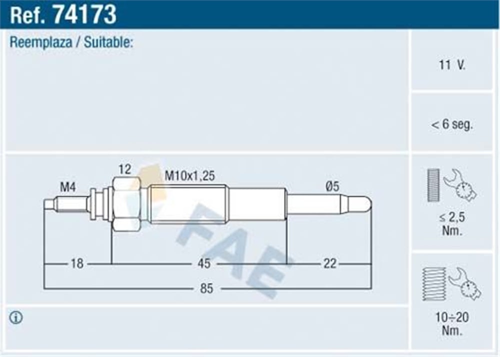 FAE 74173 - Kizdirma Bujisi - Ford Ranger/b2500