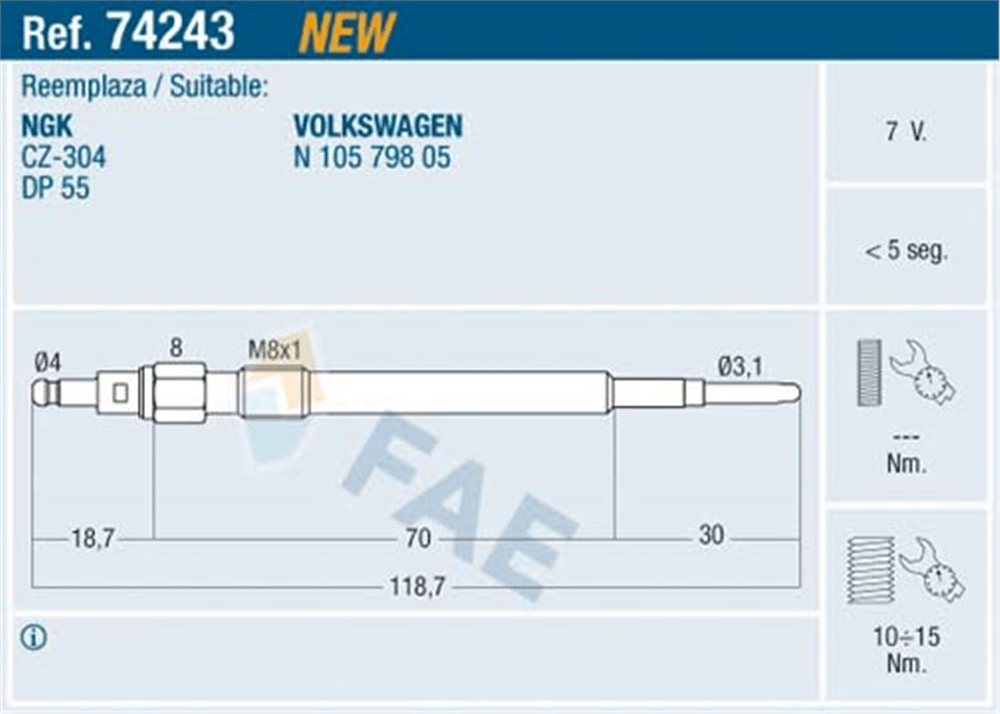 FAE 74243 - Kizdirma Bujisi - Vw Golf5-jetta-passat-a3-leon
