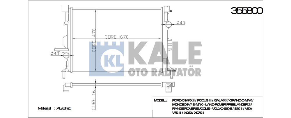 KALE 355800 - Su Radyatörü - Ford Mondeo/s-max/galaxy/s60/v60/land Rover