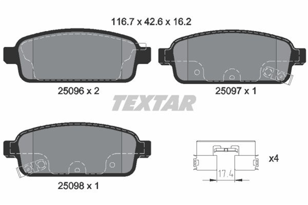 TEXTAR 2509602 - Fren Balatasi Arka - Opel Astra J Mokka Zafira C Cruze Trax