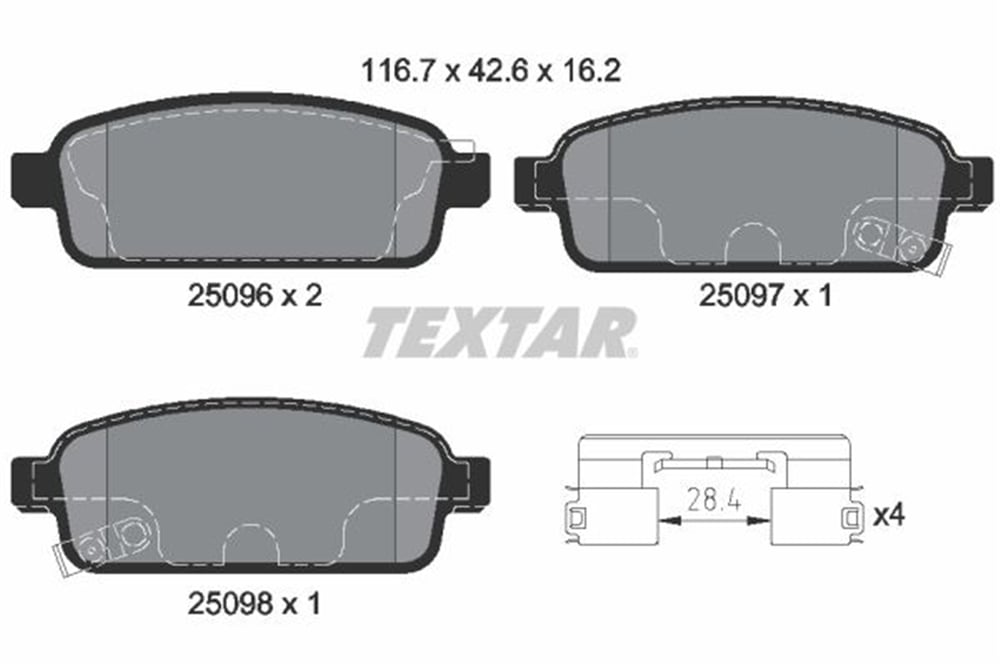 TEXTAR 2509606 - Fren Balatasi Arka - Opel Astra J Mokka Cruze Aveo T300 Zafira C Trax