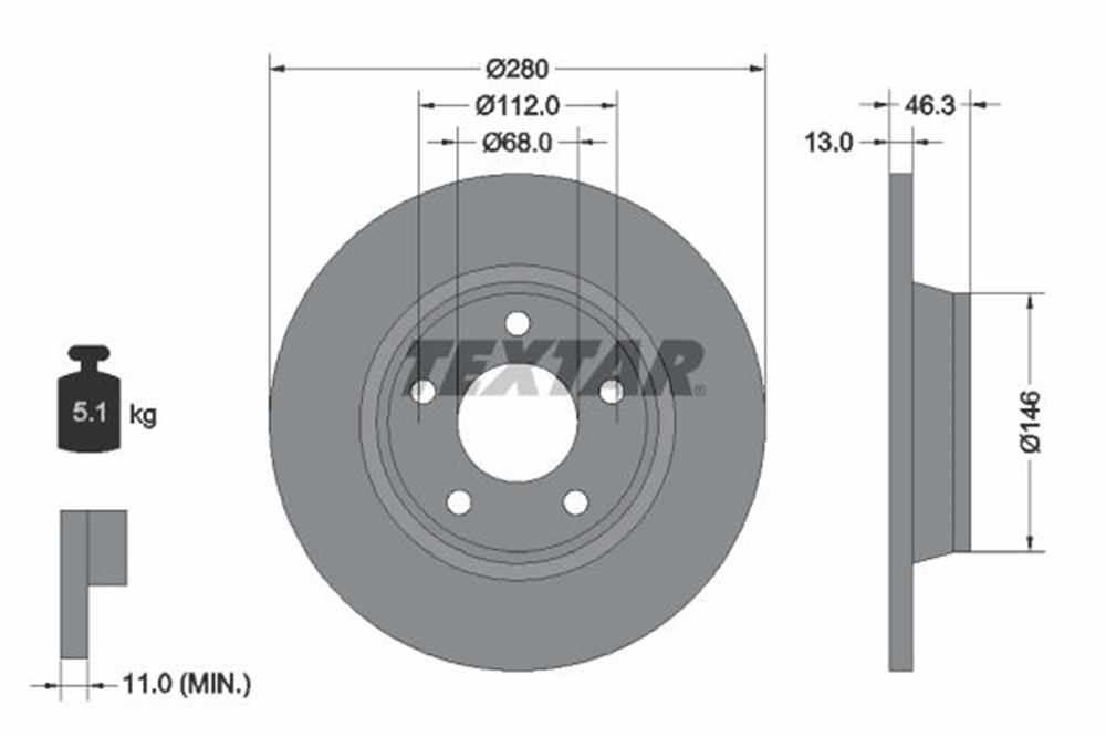 TEXTAR 92071605 - Fren Diski Ön - Vw A4