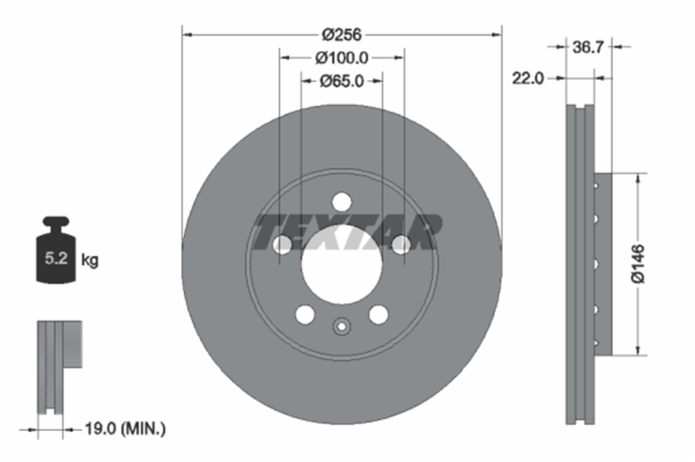 TEXTAR 92082205 - Fren Diski Ön - Vw Golf4-bora-a3-toledo-polo