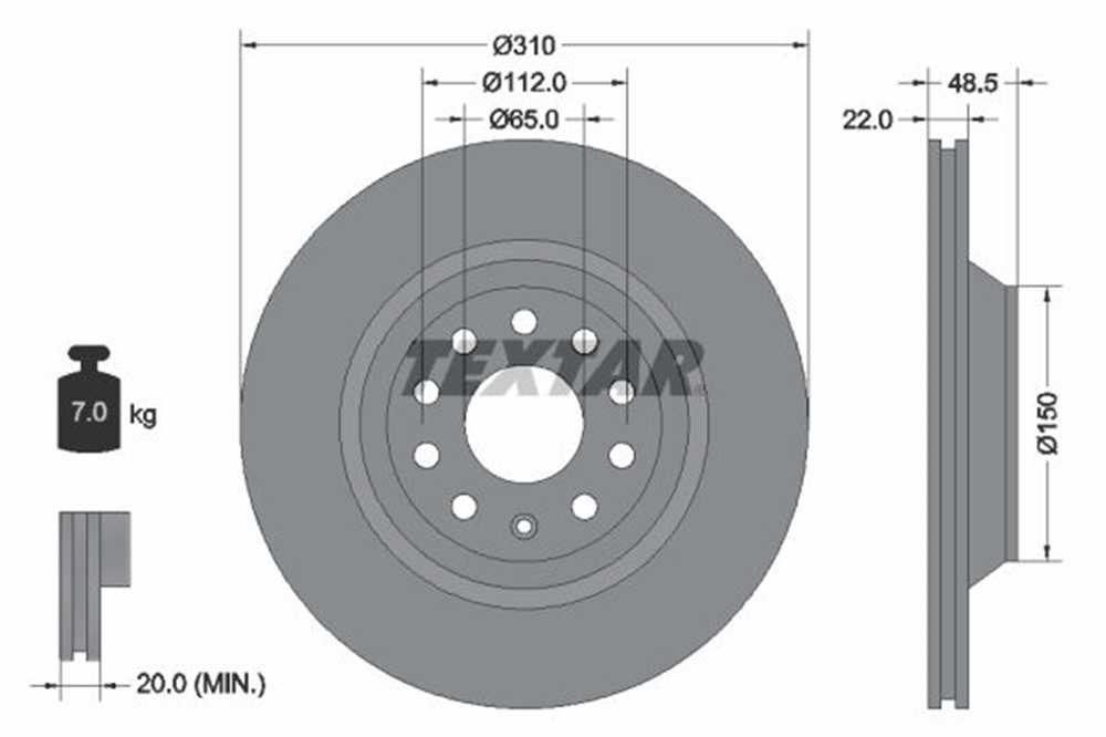 TEXTAR 92140703 - Fren Diski Arka - Vw Passat-golf5-golf6-golf7-a3-leon