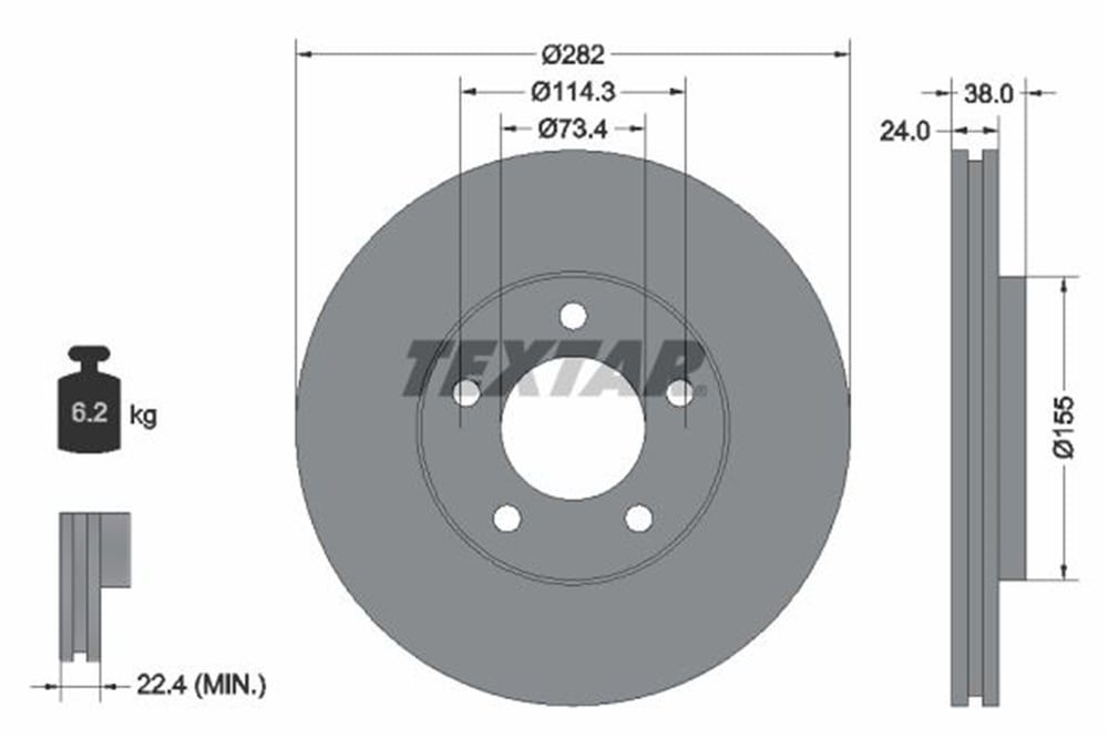 TEXTAR 92153100 - Fren Diski Ön - Fiat Chreysler Voyager I-ii