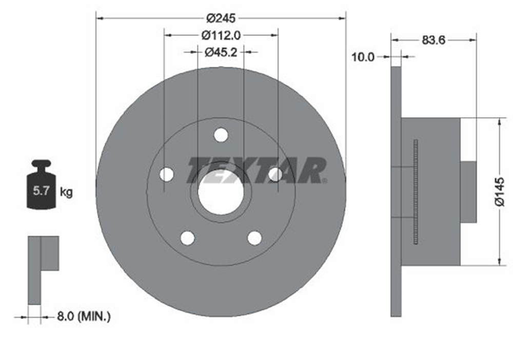 TEXTAR 92154303 - Fren Diski Arka - Vw A4