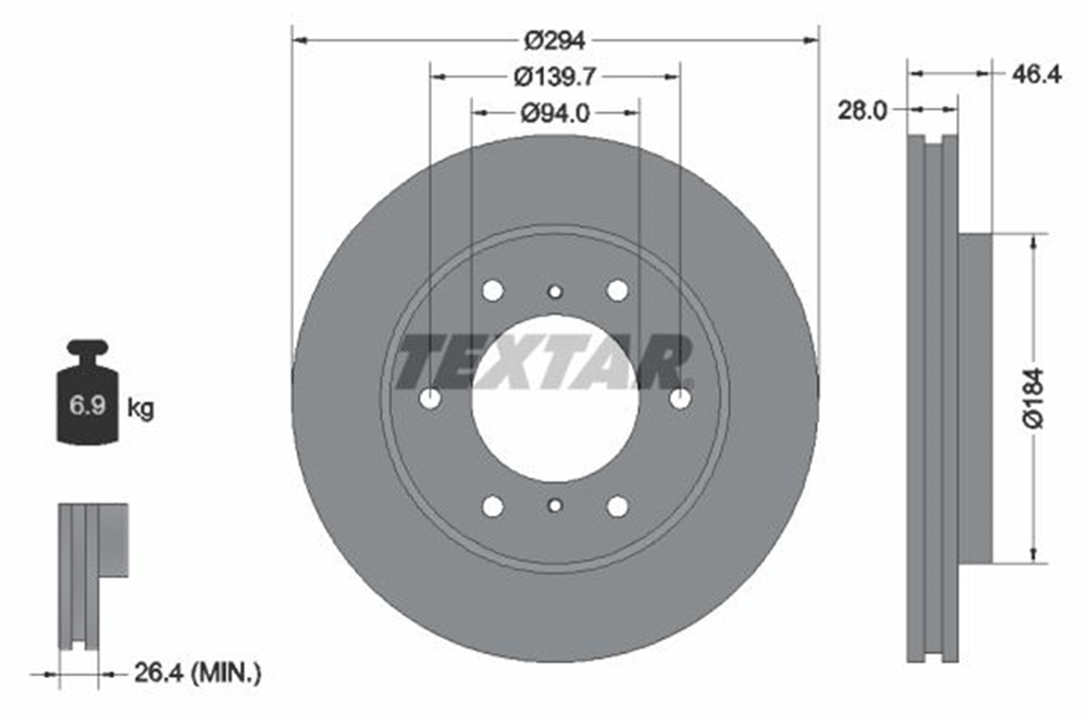 TEXTAR 92180205 - Fren Diski Ön - Japon L200 (ka, Kb) : L200 (kk, Kl) 15-