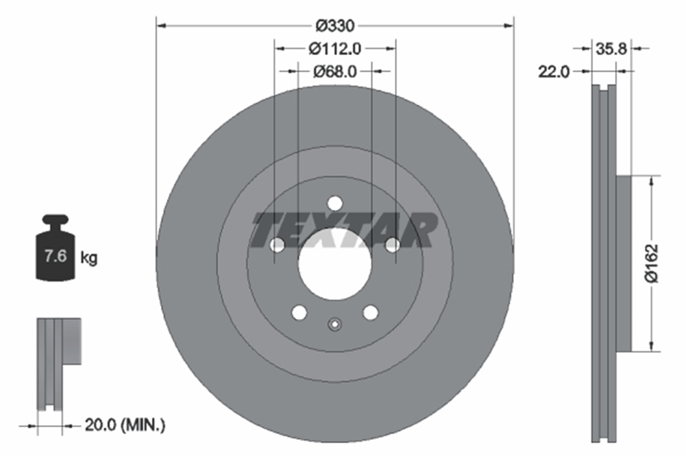 TEXTAR 92238305 - Fren Diski Arka - Vw A4-a5-a6-a7-a8-q5