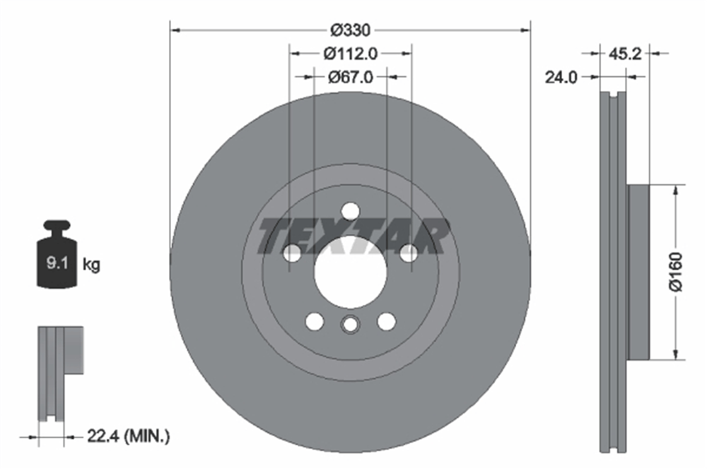 TEXTAR 92274405 - Fren Diski Ön - Bmw 1f40-2f45-f46-x1 F48-x2 F39 Mini F60