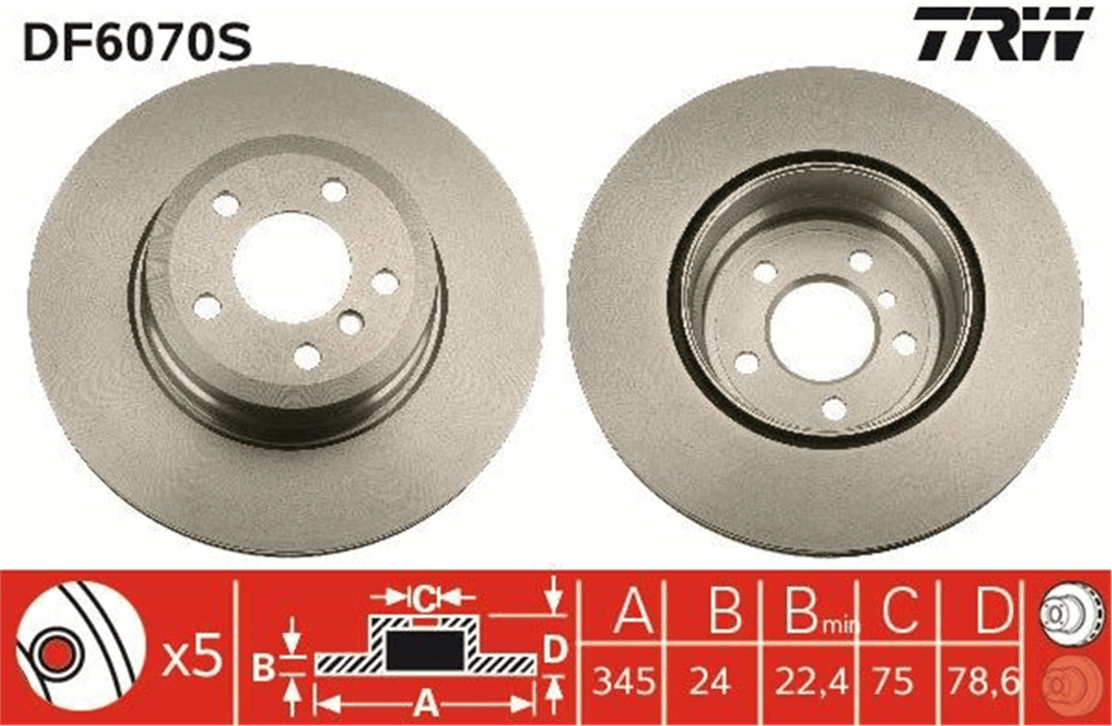 TRW DF6070S - Fren Diski Arka - Bmw X5 E70-x5 F15-x6 E72-x6 F16