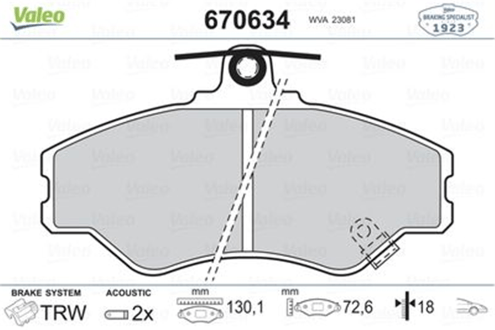 VALEO 670634 - Fren Balatasi Ön - Kore H100 Min/h100 Kmy 94-03