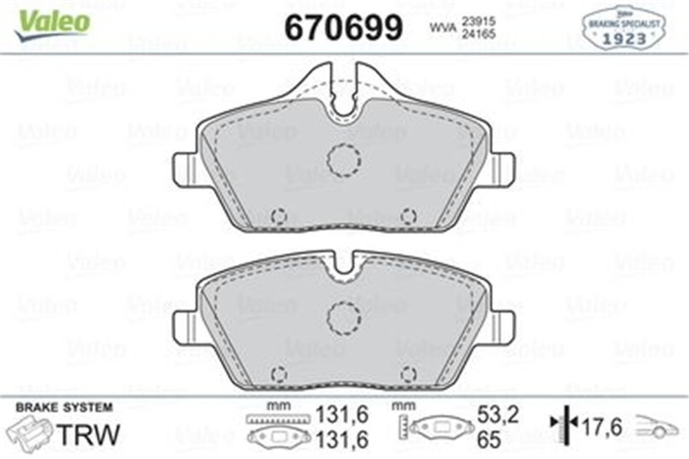 VALEO 670699 - Fren Balatasi Ön - Bmw E81-e82-e87-e88-2f45-214d-216i-mini R55-r56-r57-r58-r59-f54-f55-f56-f57