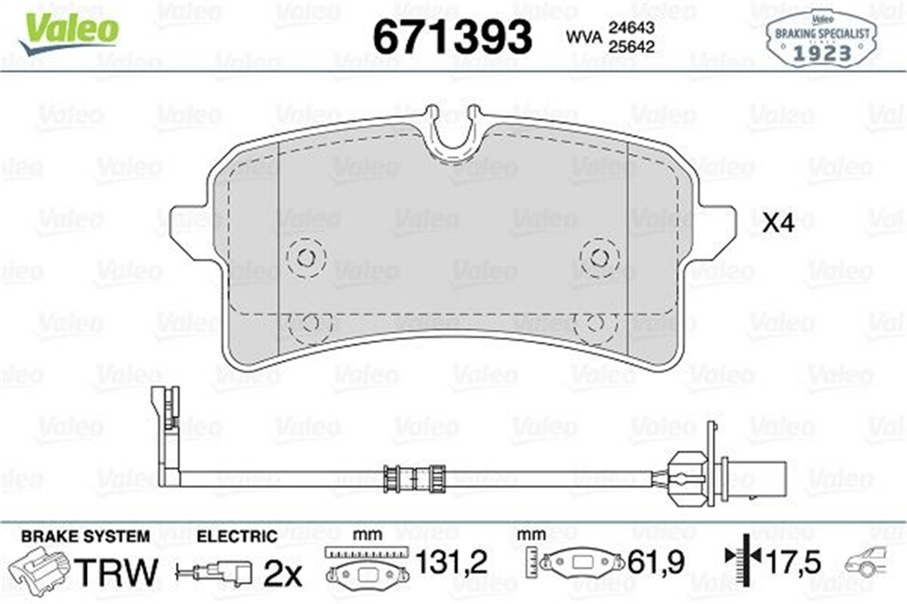 VALEO 671393 - Fren Balatasi Arka - Vw A6-a7-a8