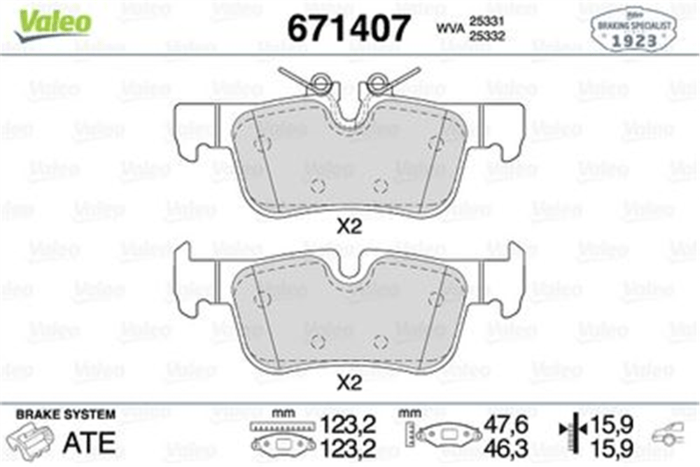 VALEO 671407 - Fren Balatasi Arka - Bmw 1f40-2 F45-f46-x1 F48-x1 F49-x2 F39 Mini-f54-f60