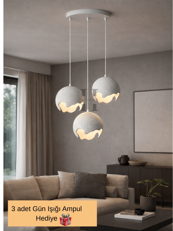 Beton Görünümlü Eggy 3lü Avize 