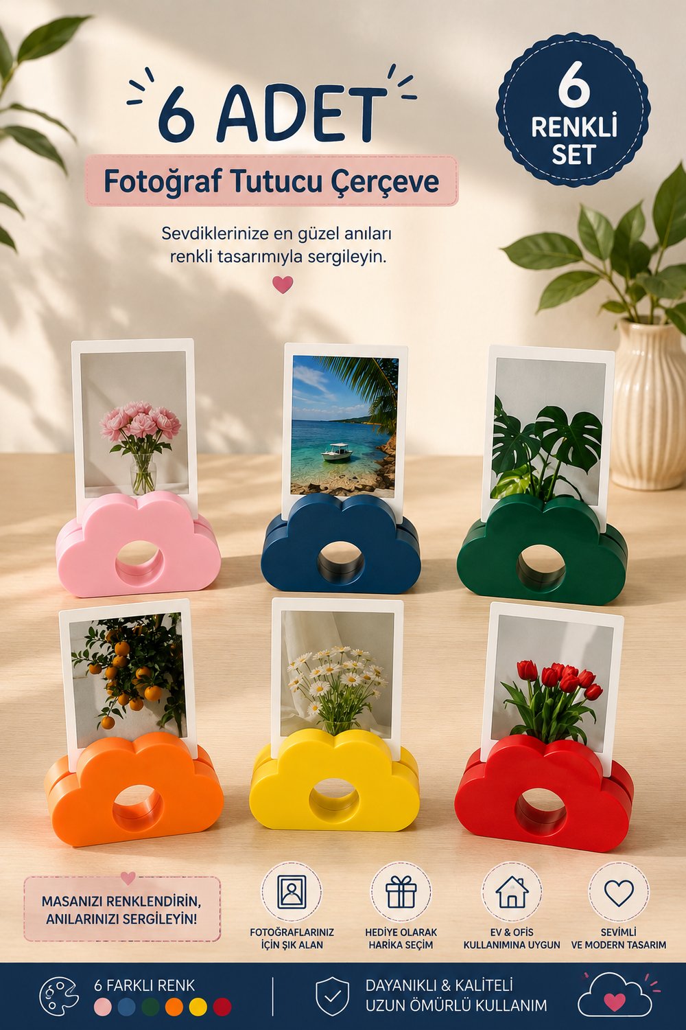 Bulut Fotoğraf Tutucu Çerçeve 6'lı Set – Masaüstü Fotoğraf Standı – Dekoratif Fotoğraf Tutucu