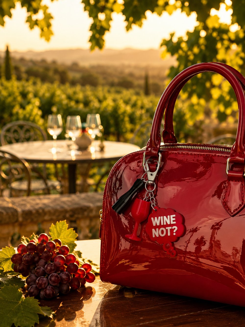 Kadeh , Wine not Gümüş Zincir Anahtarlık, Çanta Süsü / Charm