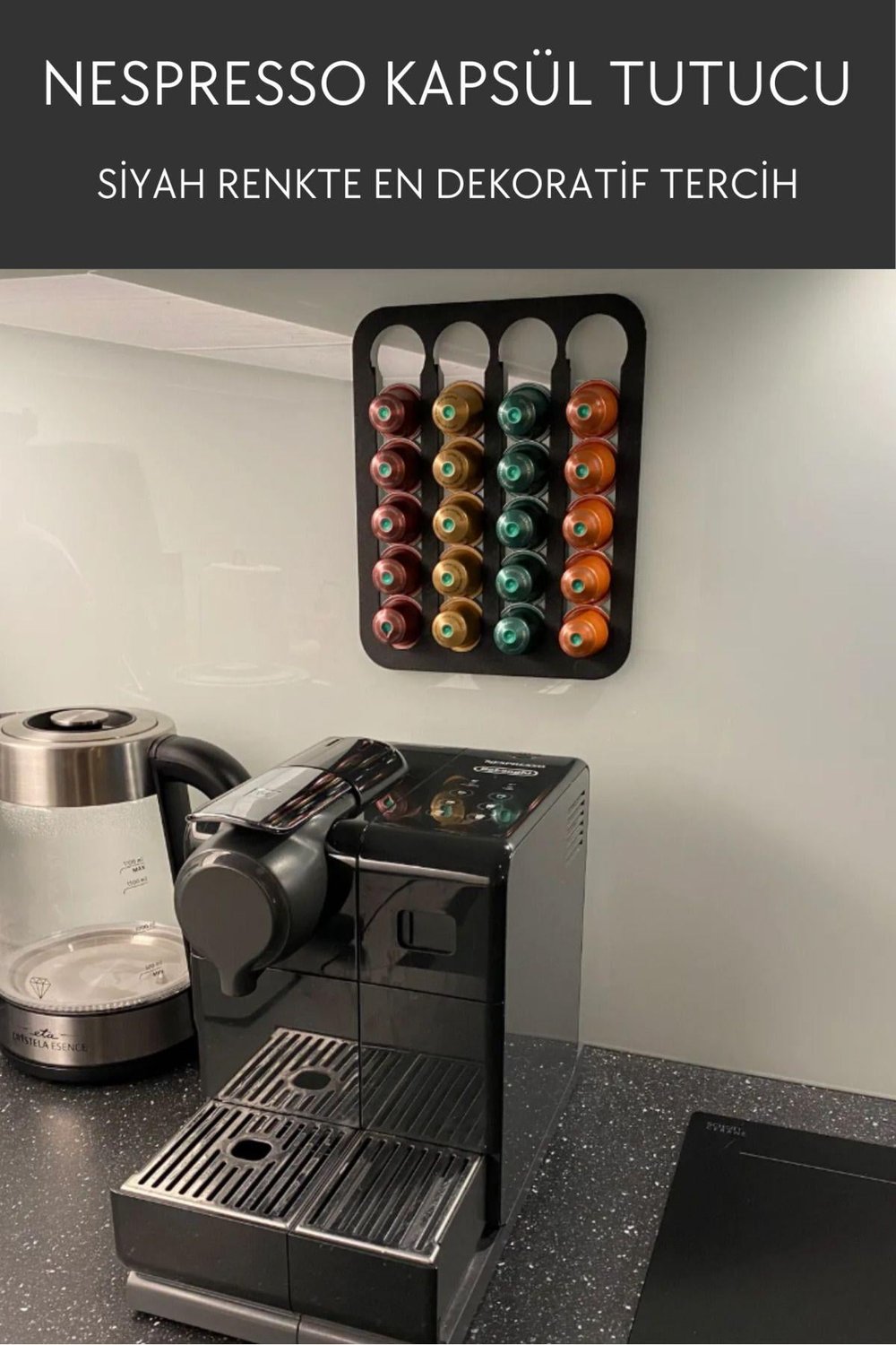 Nespresso Ve Starbucks Uyumlu Duvar Tipi Kapsül Kahve Standı Tutacağı Siyah Kapsül Tutucu Kapsül